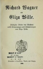 Briefwechsel Wagners mit Eliza Willa