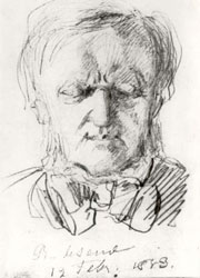 Richard Wagner lesend am 11. Februar 1883, dem Vorabend des Todes (Zeichnung des Bühnenbildners Paul von Joukowsky)